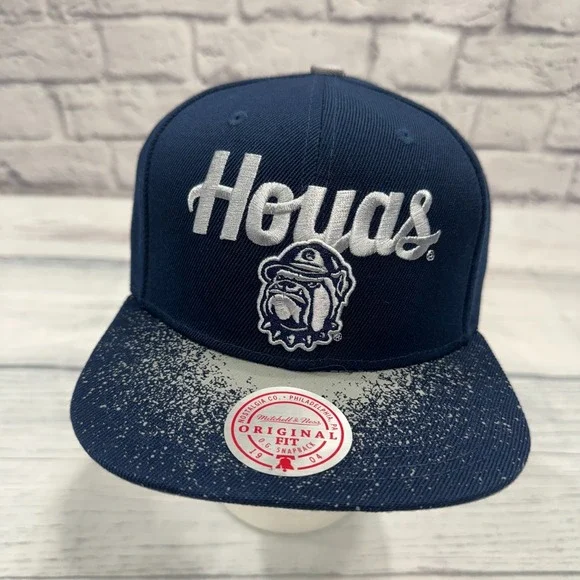 NWT Georgetown Hoyas Snapback Hat Mitchell Ness Blue Gray Spray Splatter College - Picture 1 of 7